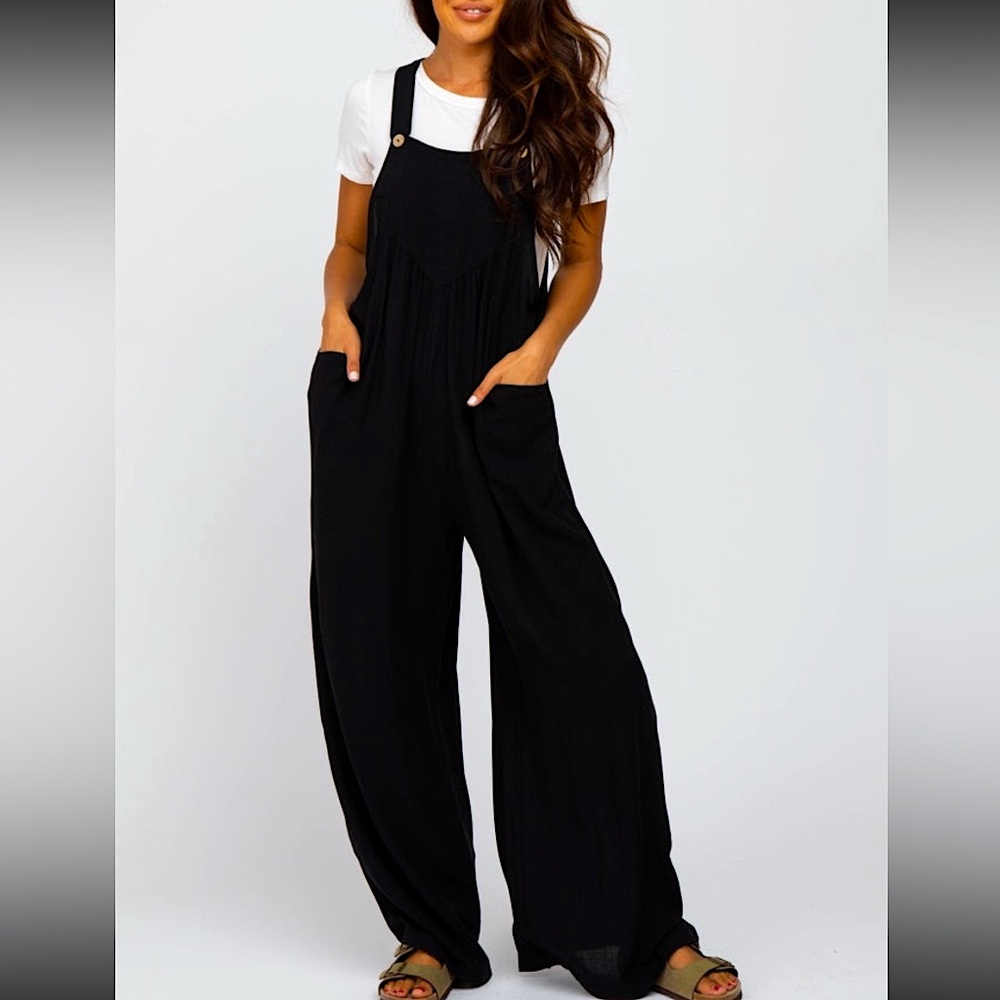 🍒BOGO50%🍒🆕🖤KORI: Black Wide Leg Overalls MEDIUM